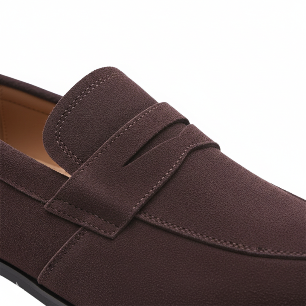 Brown Suede Penny Loafers for Men - Classic Slip-On Design for Casual and Formal Wear