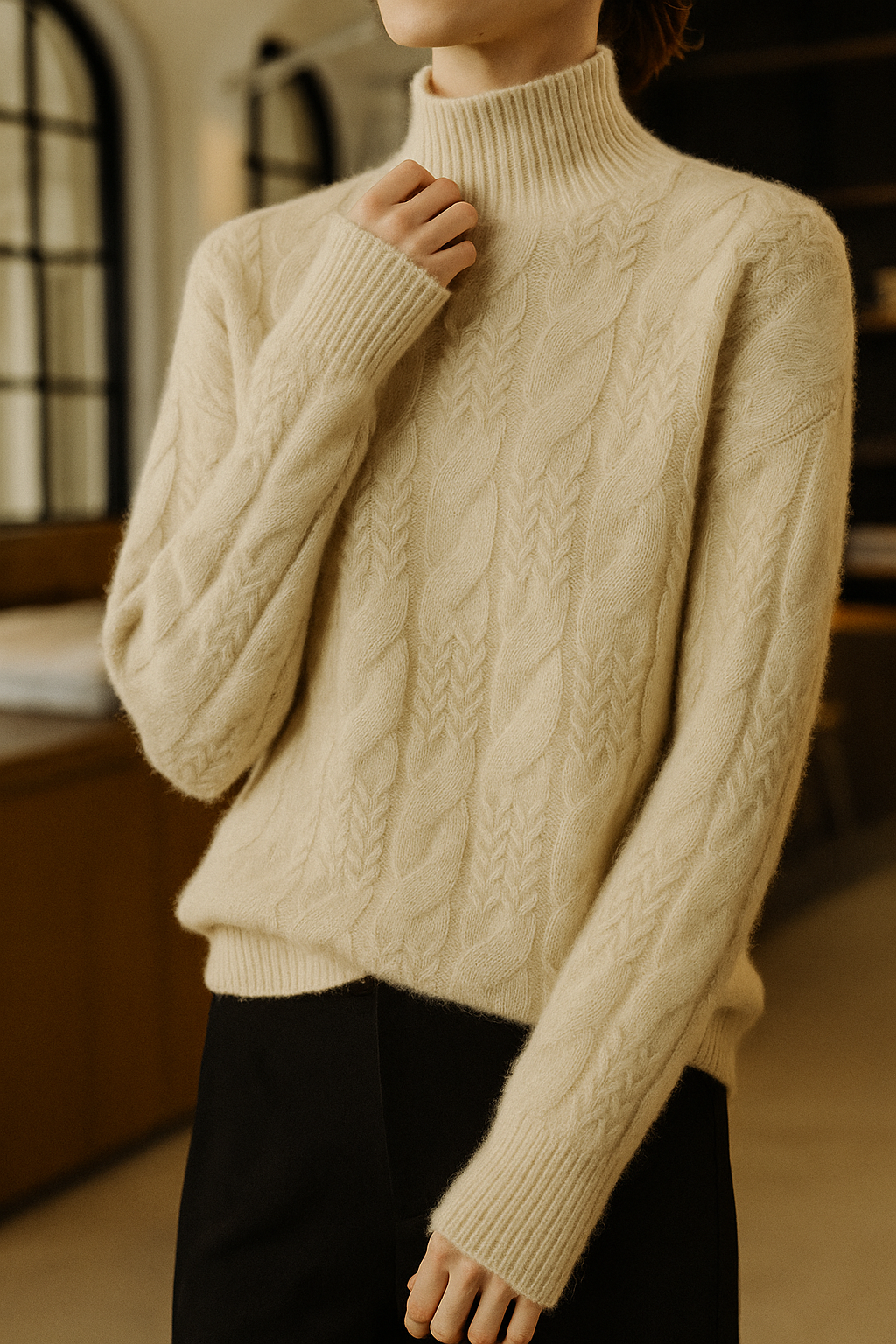 Cable Knit Sweater in Soft Wool Blend for Cozy Casual Wear - Perfect for Fall and Winter Seasons