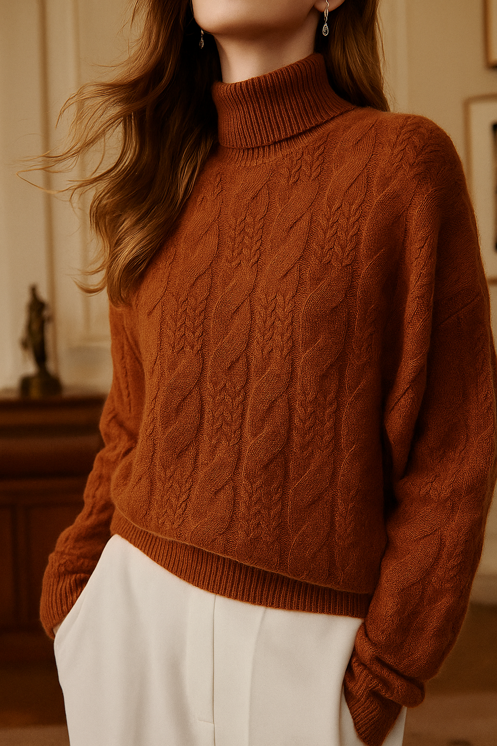 Cable Knit Sweater in Soft Wool Blend for Cozy Casual Wear - Perfect for Fall and Winter Seasons