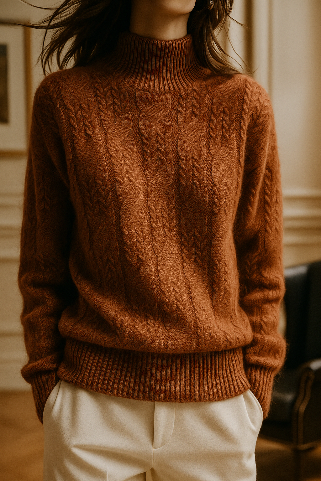 Cable Knit Sweater in Soft Wool Blend for Cozy Casual Wear - Perfect for Fall and Winter Seasons