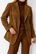 Classic Suede Blazer for Women - Elegant Parisian Style Jacket for Casual or Formal Wear
