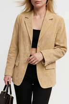 Classic Suede Blazer for Women - Elegant Parisian Style Jacket for Casual or Formal Wear