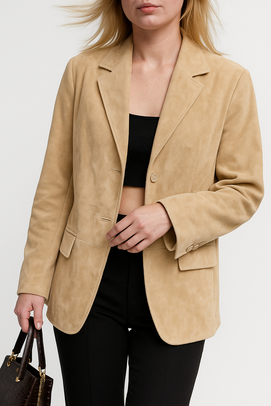 Classic Suede Blazer for Women - Elegant Parisian Style Jacket for Casual or Formal Wear
