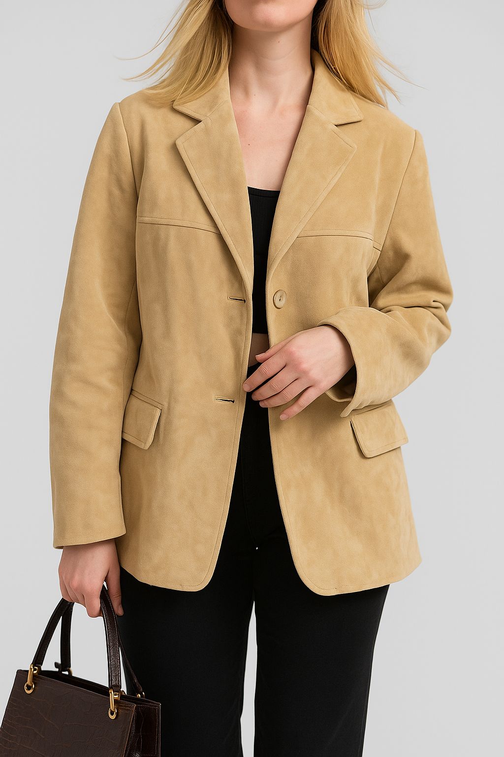 Classic Suede Blazer for Women - Elegant Parisian Style Jacket for Casual or Formal Wear