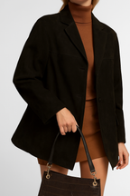 Classic Suede Blazer for Women - Elegant Parisian Style Jacket for Casual or Formal Wear