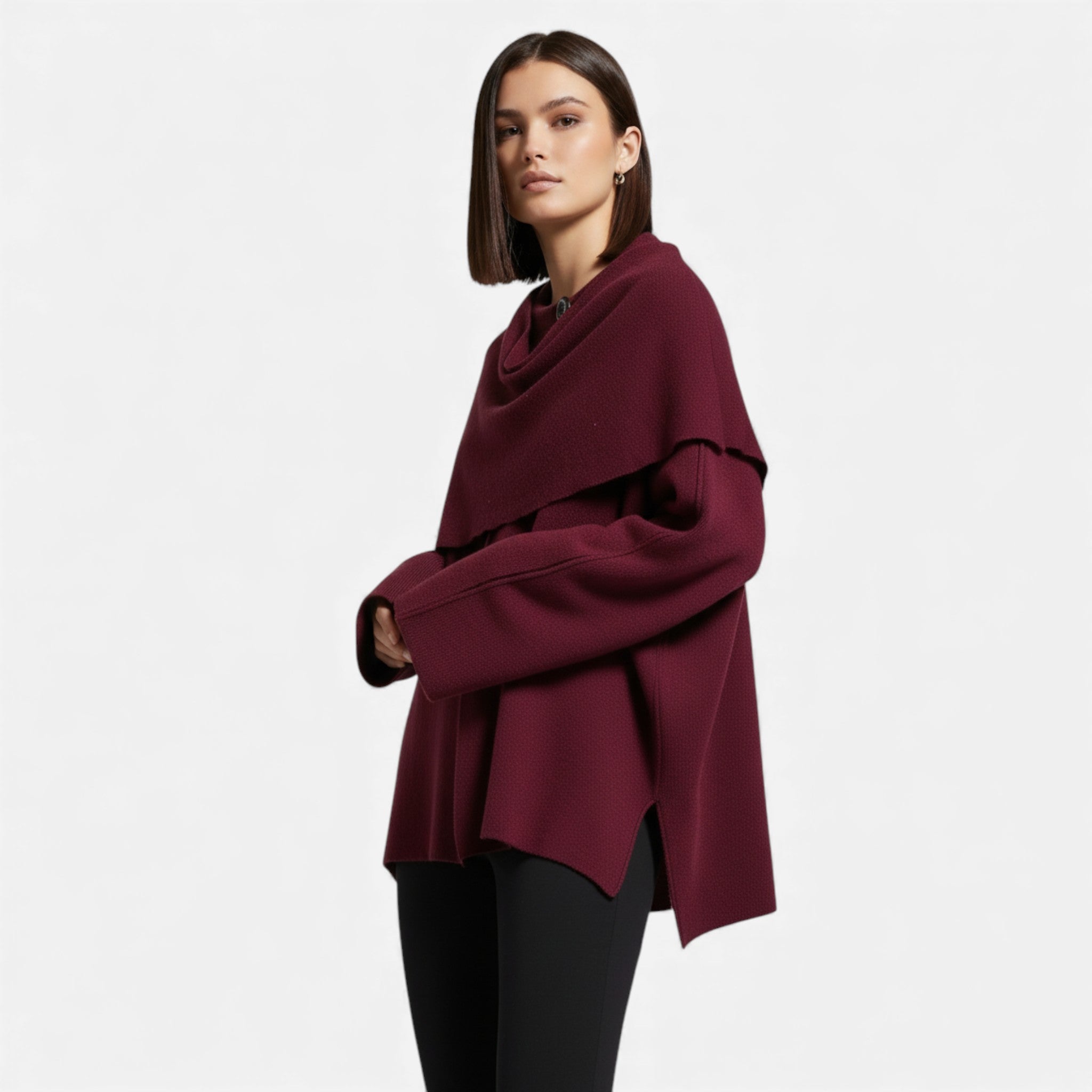 Elegant Wool-Feel Poncho Cardigan for Women | Cozy Layering Piece for Fall and Winter Fashion