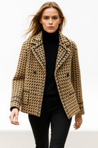 Houndstooth Knit Jacket for Women - Stylish Warm Layering Piece for Casual or Office Wear