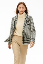 Houndstooth Knit Jacket for Women - Stylish Warm Layering Piece for Casual or Office Wear