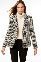 Houndstooth Knit Jacket for Women - Stylish Warm Layering Piece for Casual or Office Wear