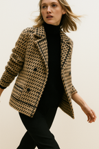 Houndstooth Knit Jacket for Women - Stylish Warm Layering Piece for Casual or Office Wear