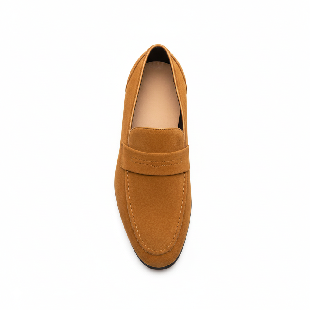 Khaki Suede Penny Loafers for Men - Casual Slip-On Shoes for Everyday Wear