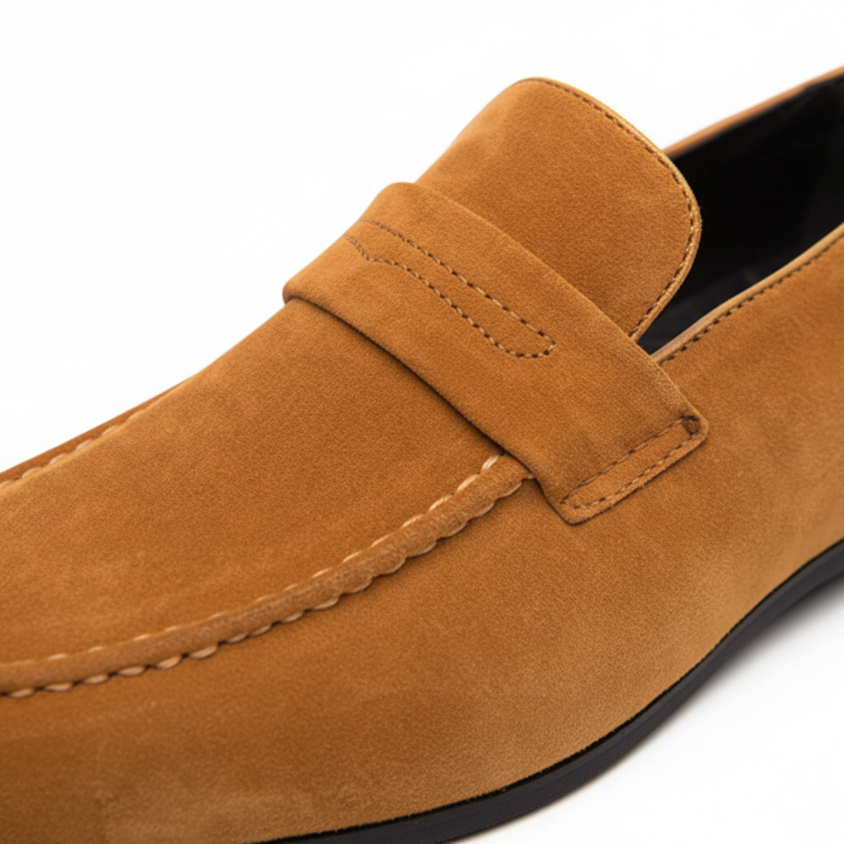 Khaki Suede Penny Loafers for Men - Casual Slip-On Shoes for Everyday Wear
