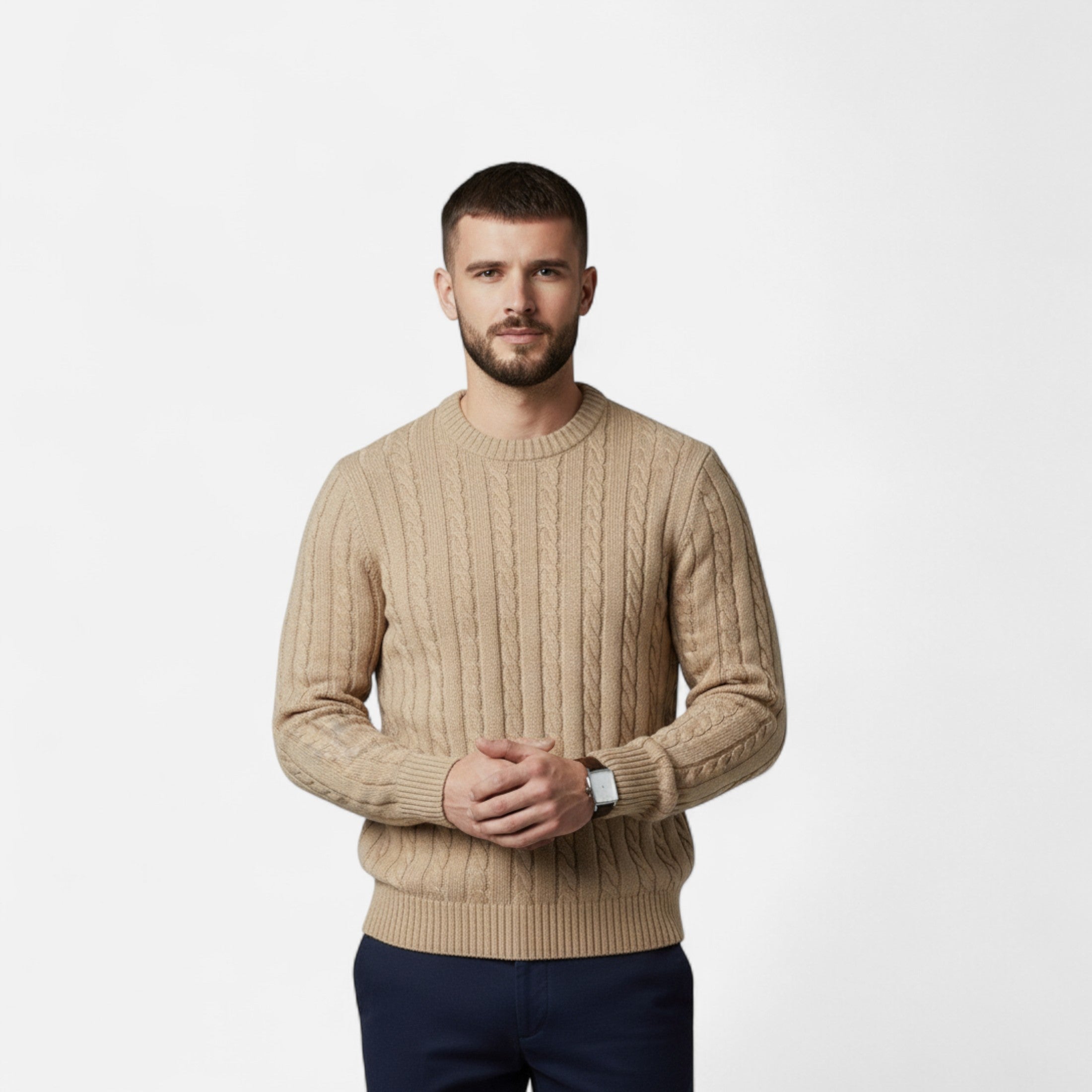 Men's Cotton Blend Round Neck Sweater - Timeless Style for Casual Wear