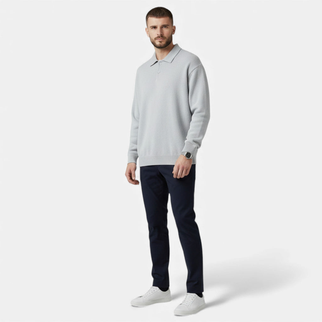 Men's Loose-Fit Button-Up Polo Sweater | Soft Knit Fabric | Casual Wear for Everyday Comfort