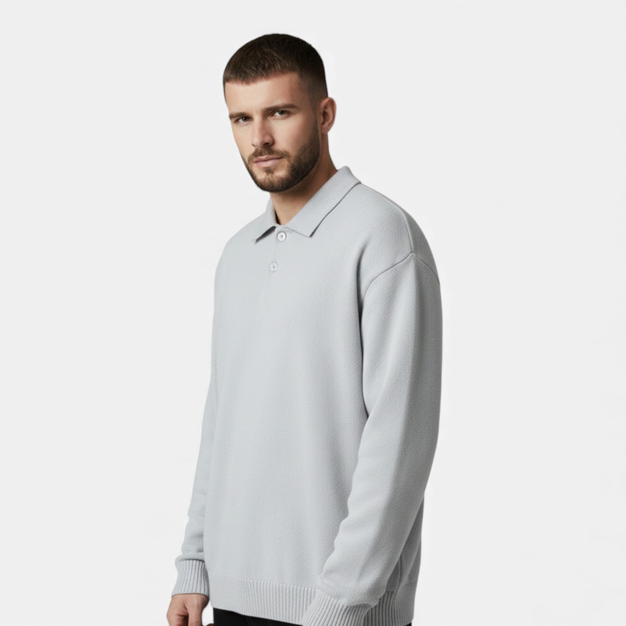 Men's Loose-Fit Button-Up Polo Sweater | Soft Knit Fabric | Casual Wear for Everyday Comfort