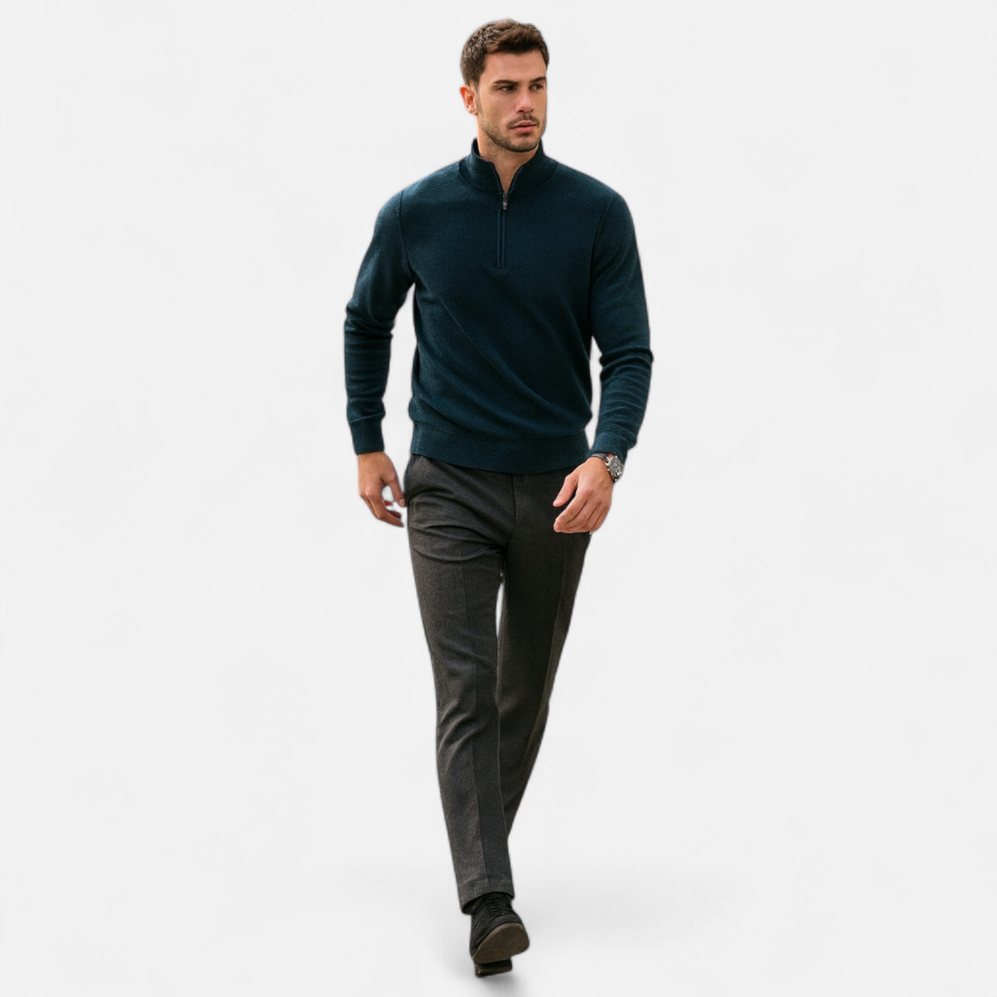 Men's Merino Wool Half-Zip Sweater | Lightweight Knit Pullover for Casual Wear and Layering