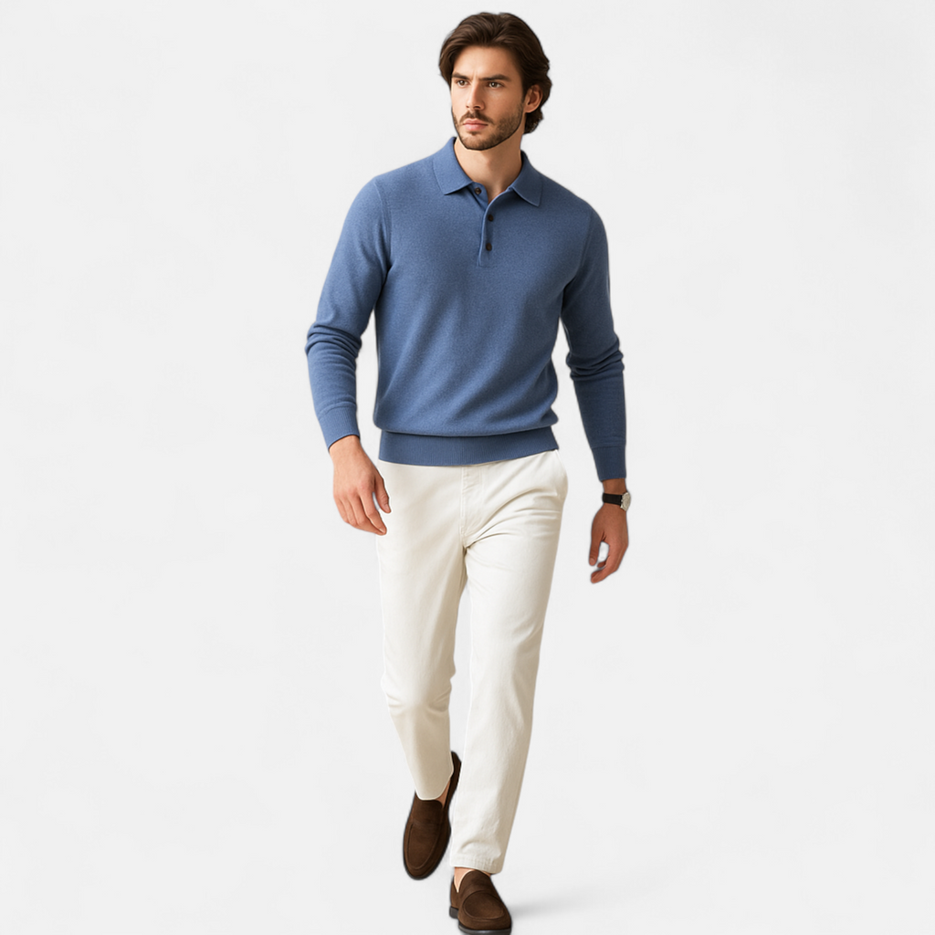 Men's Merino Wool Polo Sweater | Classic Fit | Lightweight Knit for Casual Wear