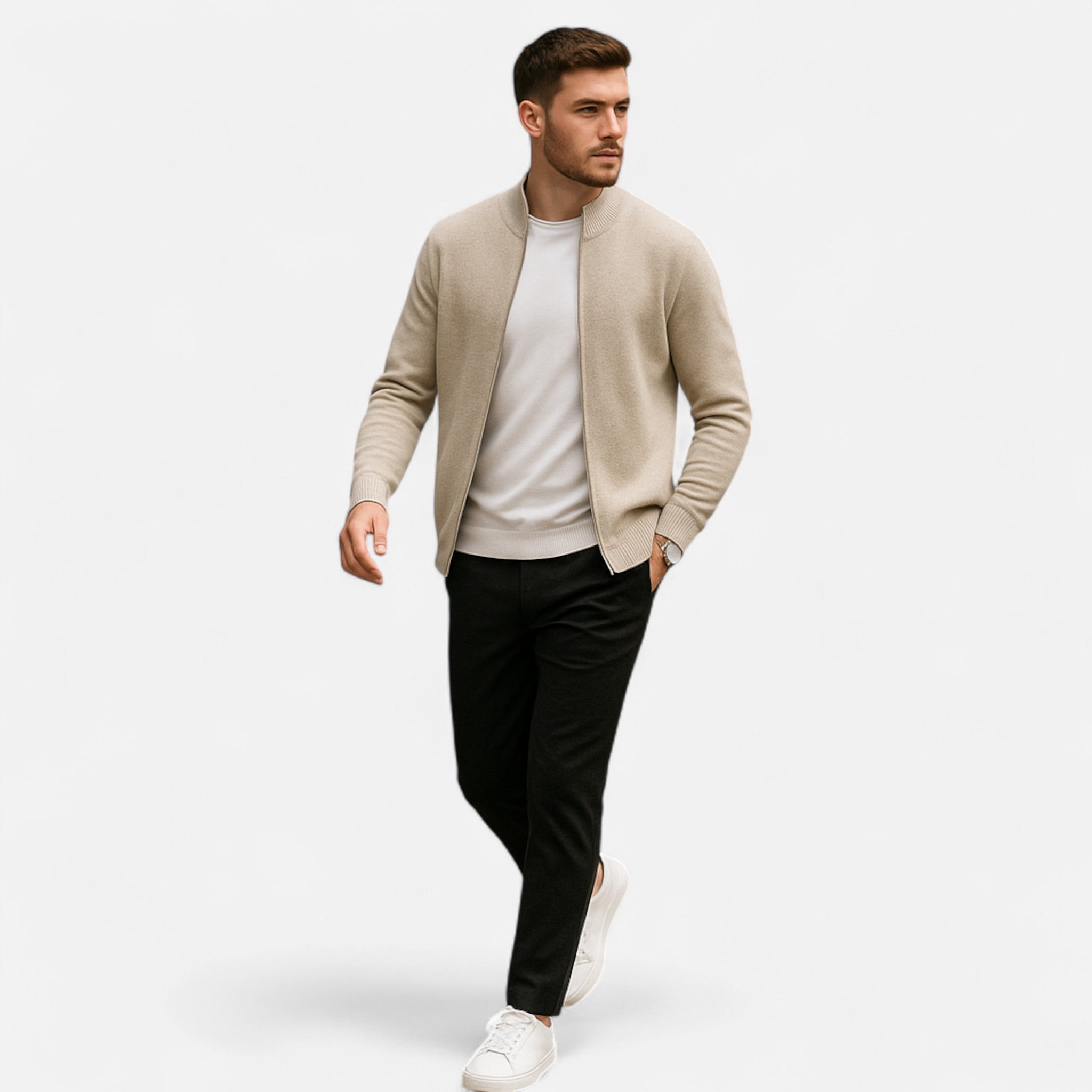 Men's Merino Wool Zip Sweater | Lightweight Knit Pullover for Casual Wear and Layering