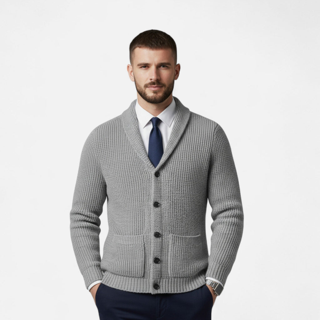 Men's Premium Wool Cardigan - Classic Slim Fit Button-Up for Casual or Formal Wear