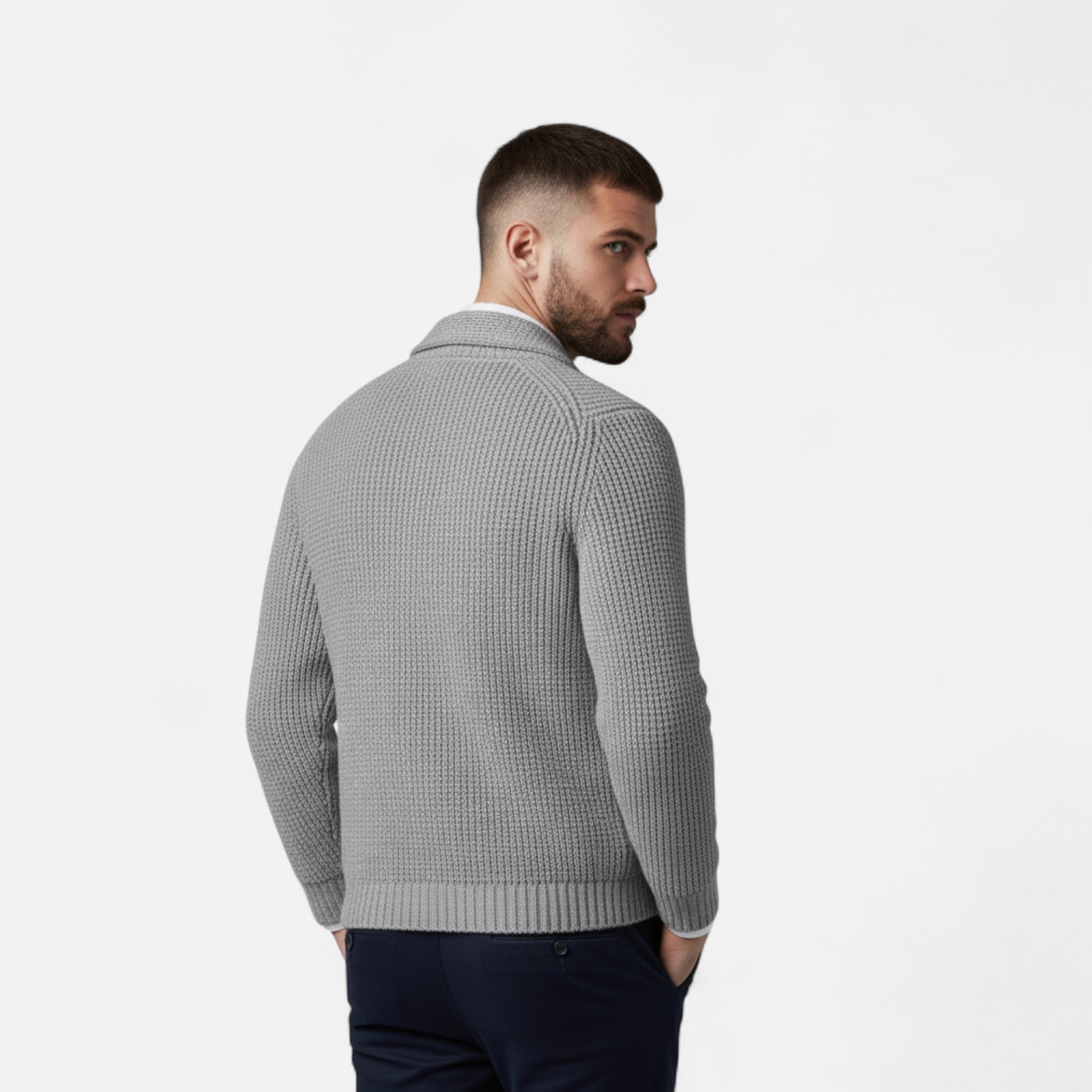 Men's Premium Wool Cardigan - Classic Slim Fit Button-Up for Casual or Formal Wear