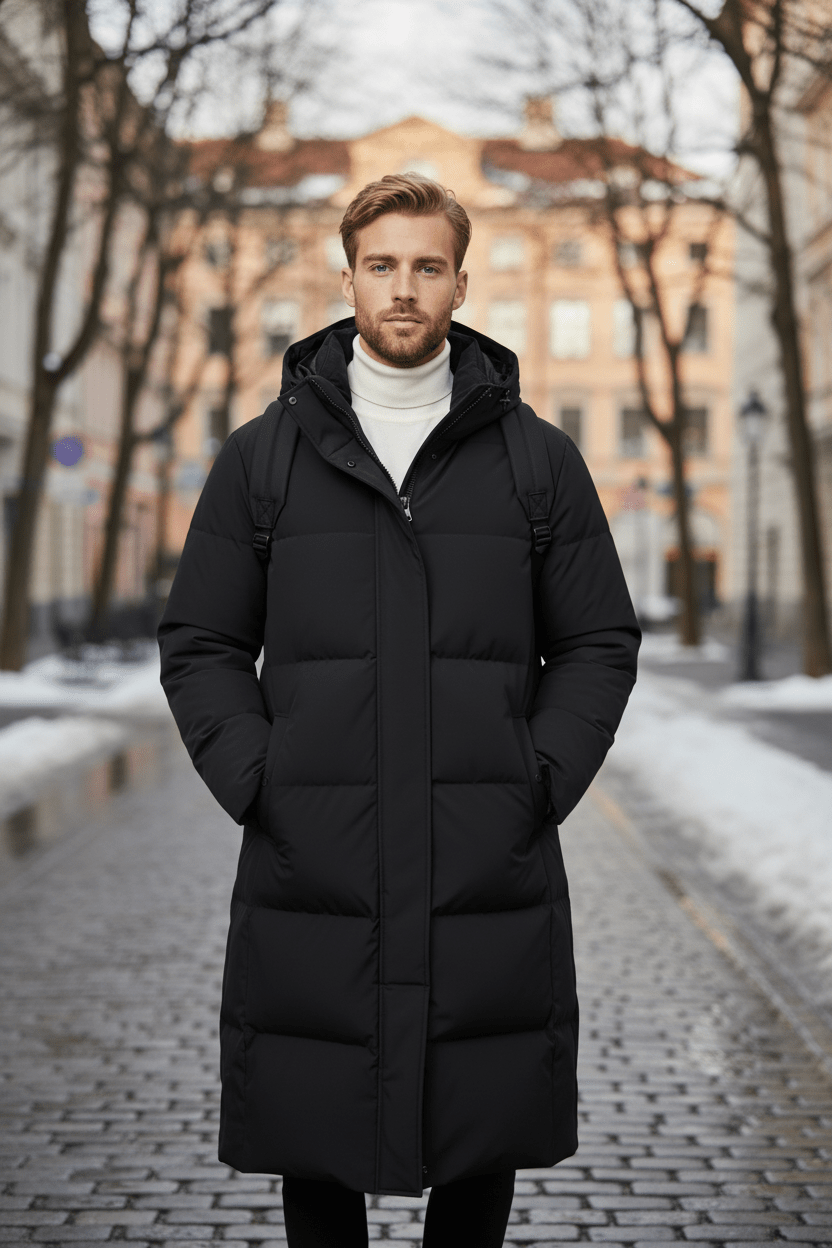 Men's Quilted Hooded Puffer Coat - Warm Insulation, Relaxed Fit for Casual Wear, Ideal for Cold Weather