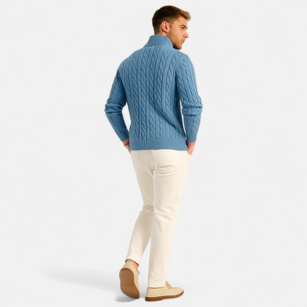 Men's Thick-Knit Turtleneck Zip Sweater - Warm Knit Fabric for Casual or Smart-Casual Wear