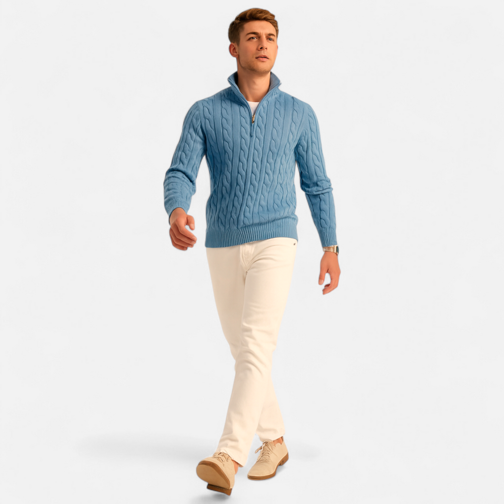 Men's Thick-Knit Turtleneck Zip Sweater - Warm Knit Fabric for Casual or Smart-Casual Wear