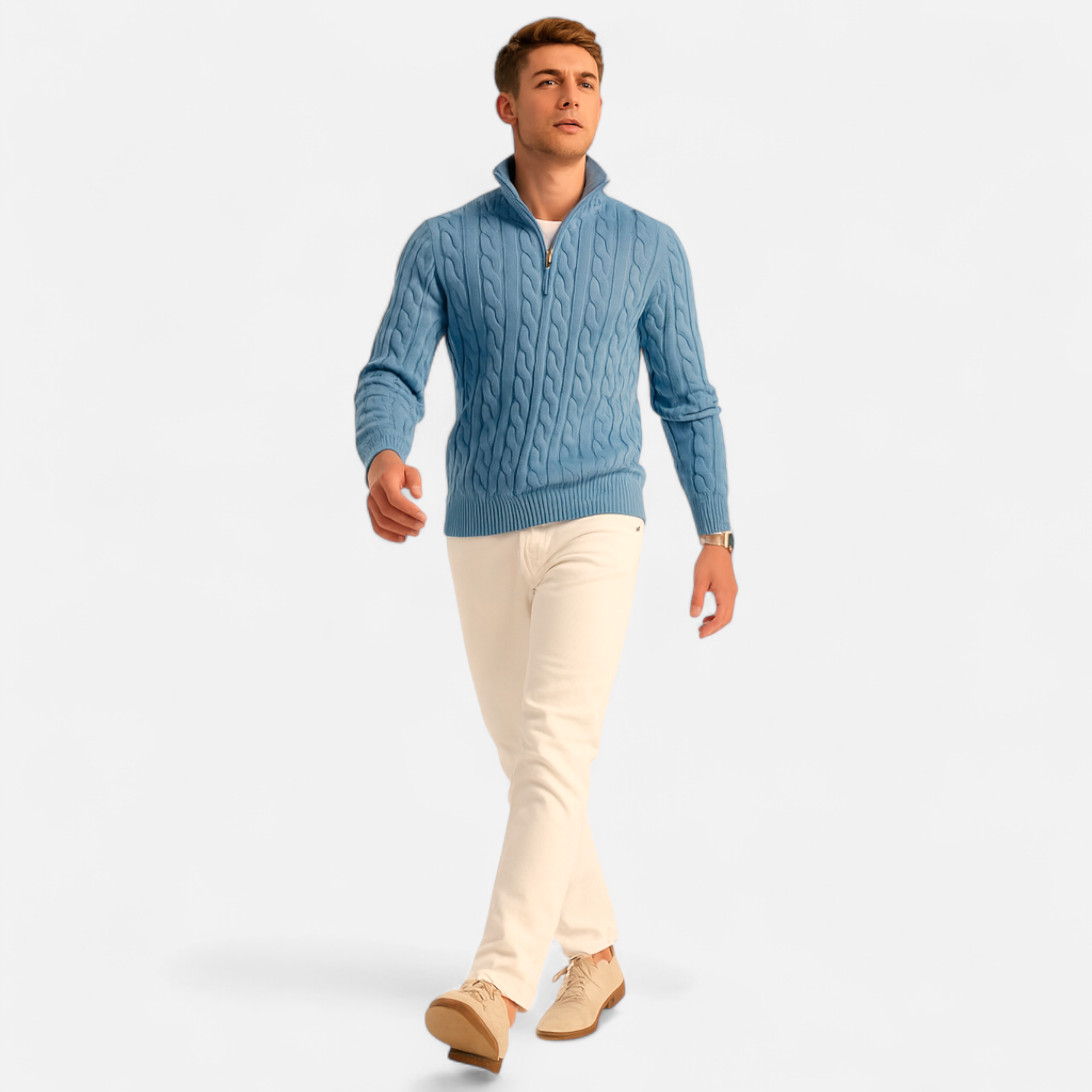 Men's Thick-Knit Turtleneck Zip Sweater - Warm Knit Fabric for Casual or Smart-Casual Wear