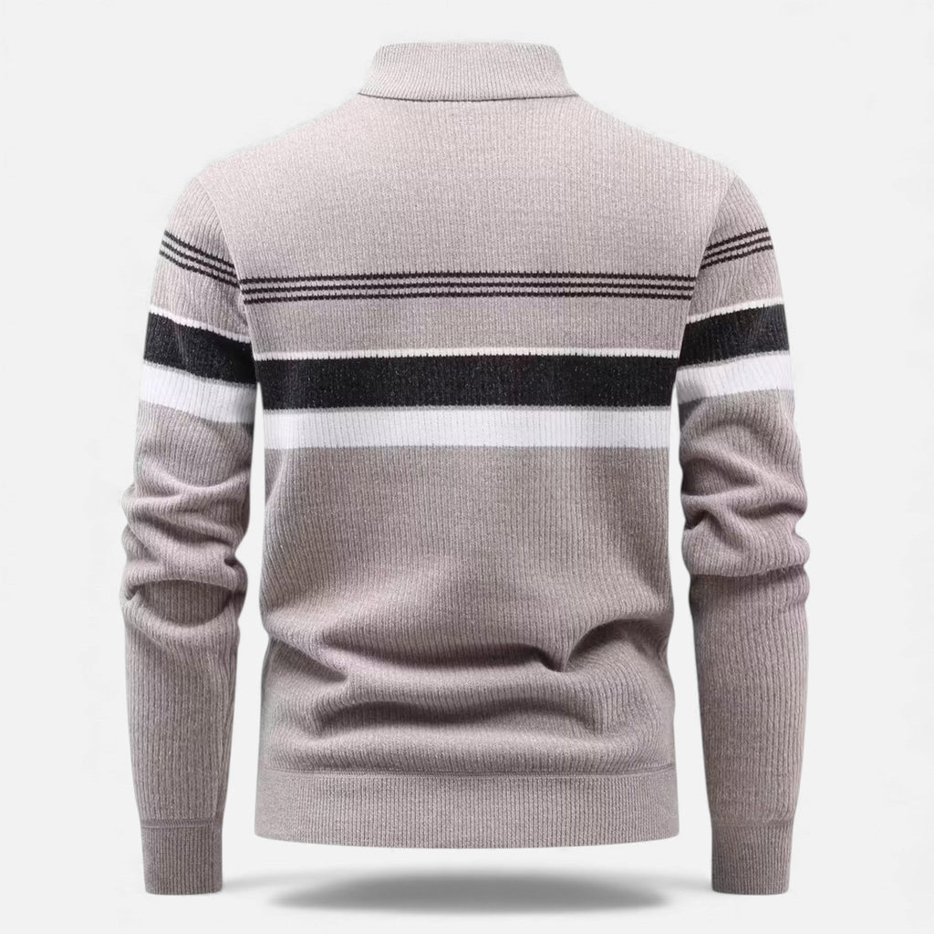 Men's Thick Striped Knit Half-Zip Sweater | Warm, Casual Style for Everyday Wear