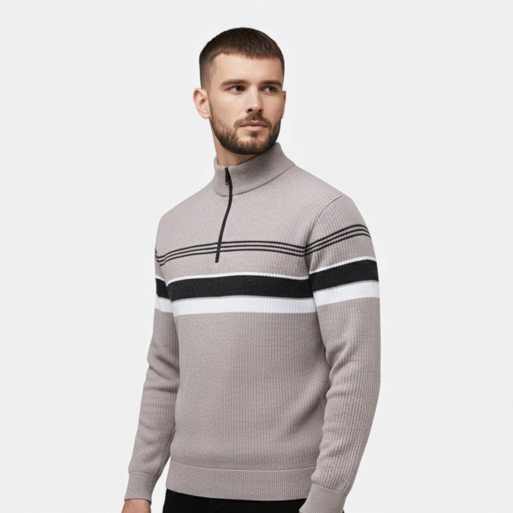 Men's Thick Striped Knit Half-Zip Sweater | Warm, Casual Style for Everyday Wear