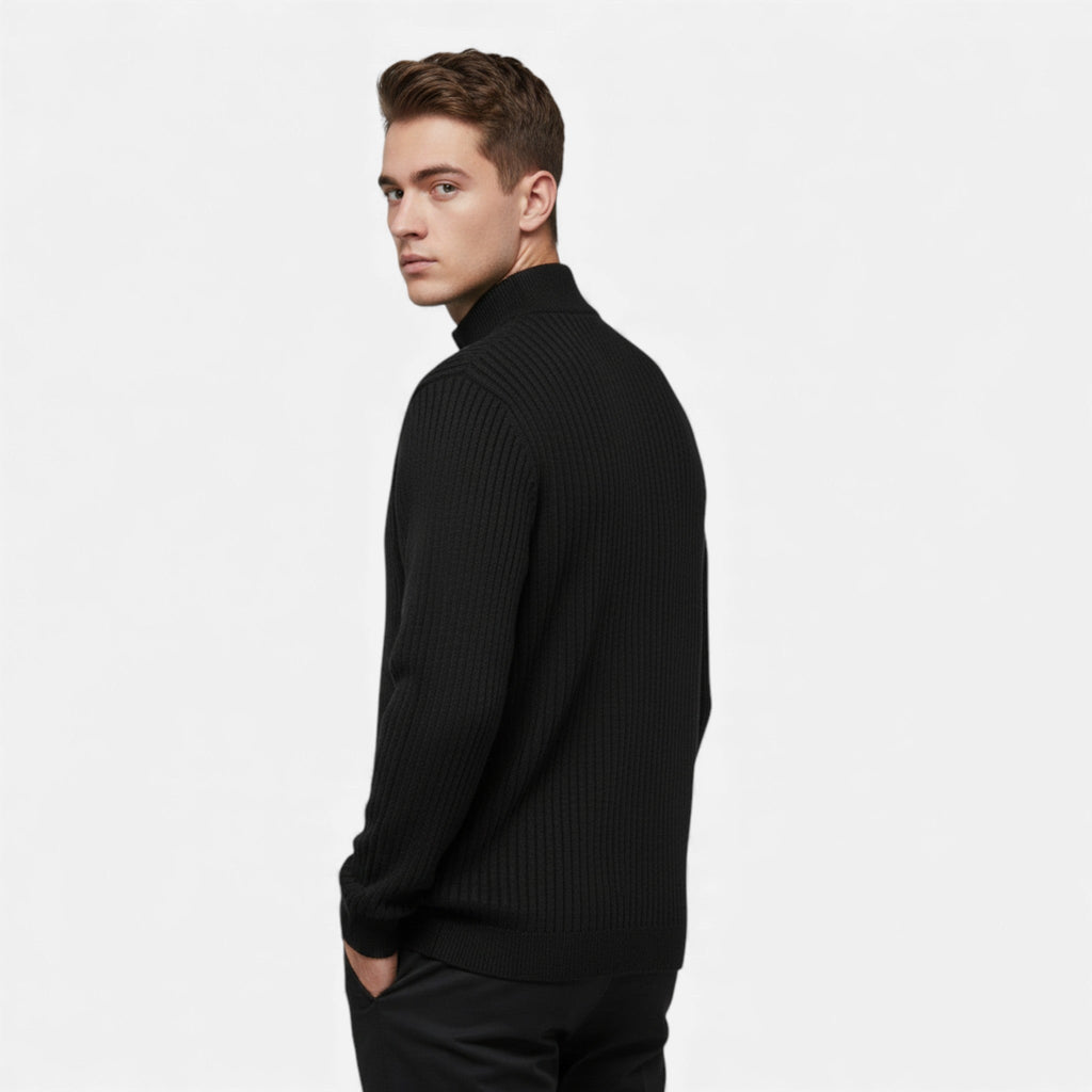 Men's Warm Knit Sweater with Zipper - Minimalist Design for Casual Wear