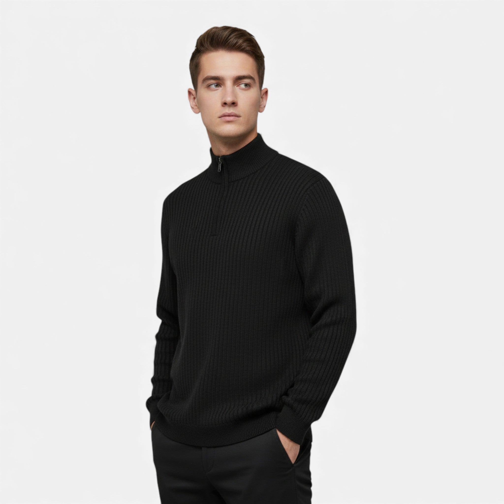 Men's Warm Knit Sweater with Zipper - Minimalist Design for Casual Wear