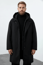 Men's Wool Blend Double-Breasted Trench Coat - Tailored Fit for Stylish Outerwear in Cold Weather