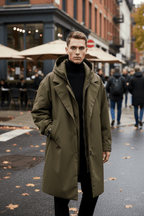 Men's Wool Blend Double-Breasted Trench Coat - Tailored Fit for Stylish Outerwear in Cold Weather