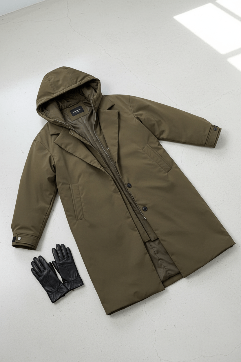 Men's Wool Blend Double-Breasted Trench Coat - Tailored Fit for Stylish Outerwear in Cold Weather