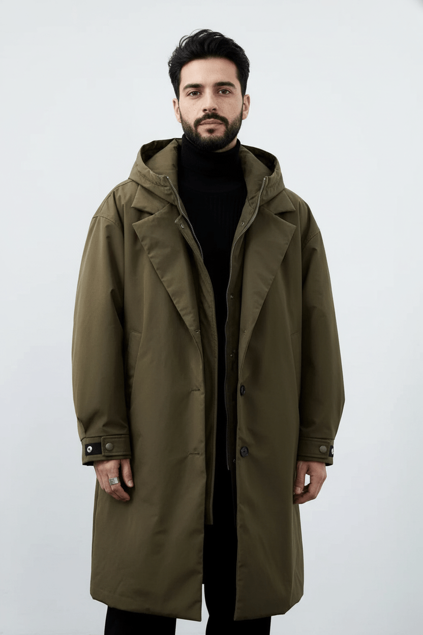 Men's Wool Blend Double-Breasted Trench Coat - Tailored Fit for Stylish Outerwear in Cold Weather