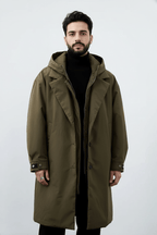 Men's Wool Blend Double-Breasted Trench Coat - Tailored Fit for Stylish Outerwear in Cold Weather