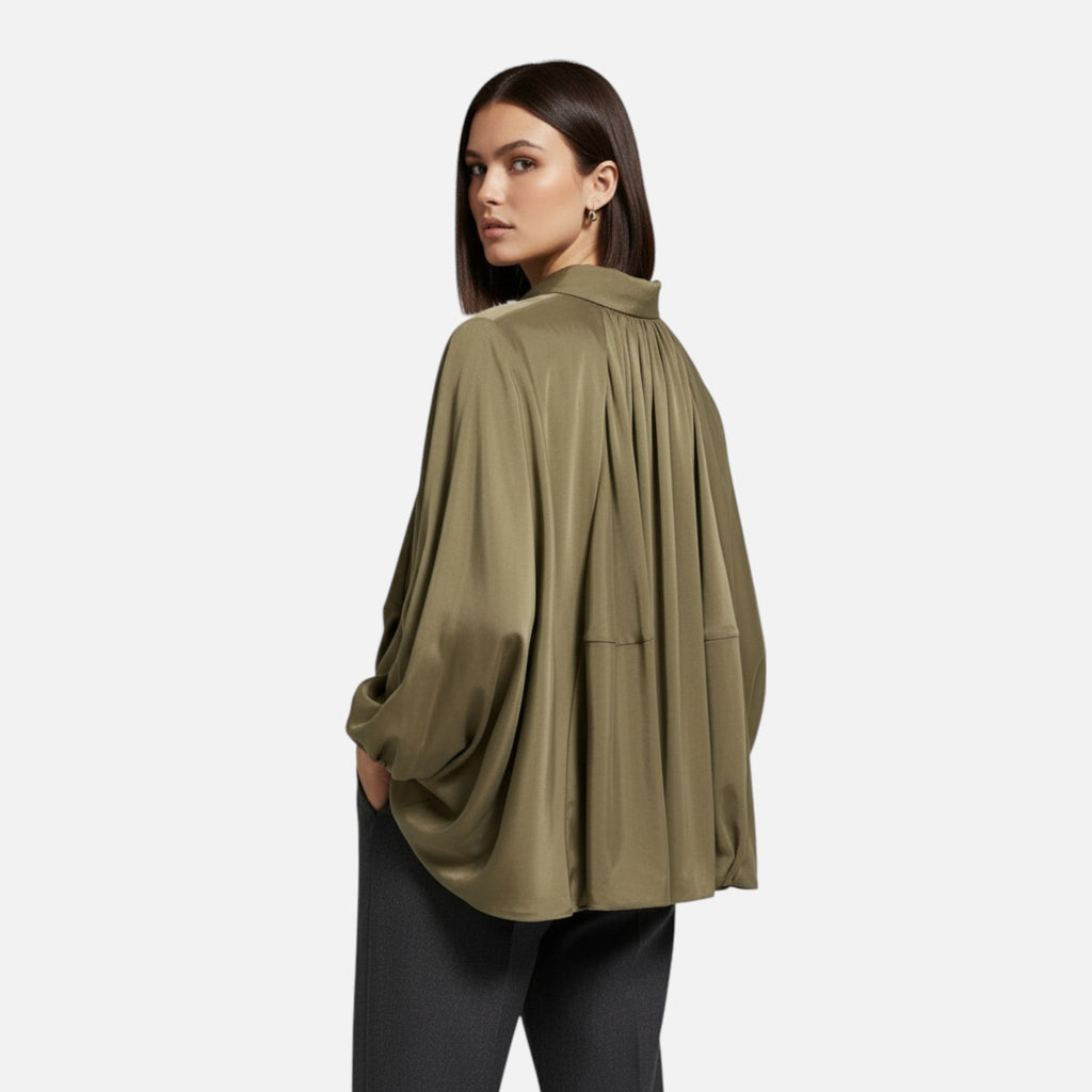 Pleated Lapel Blouse for Women | Lightweight Fabric | Elegant Office Wear or Casual Style