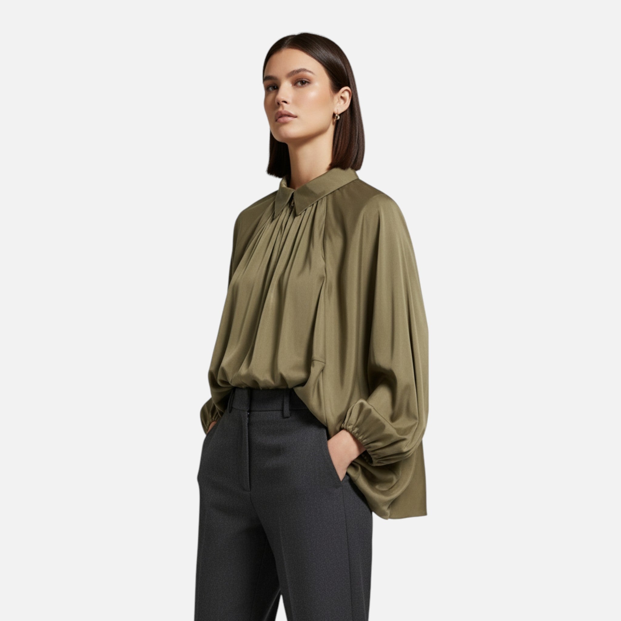 Pleated Lapel Blouse for Women | Lightweight Fabric | Elegant Office Wear or Casual Style