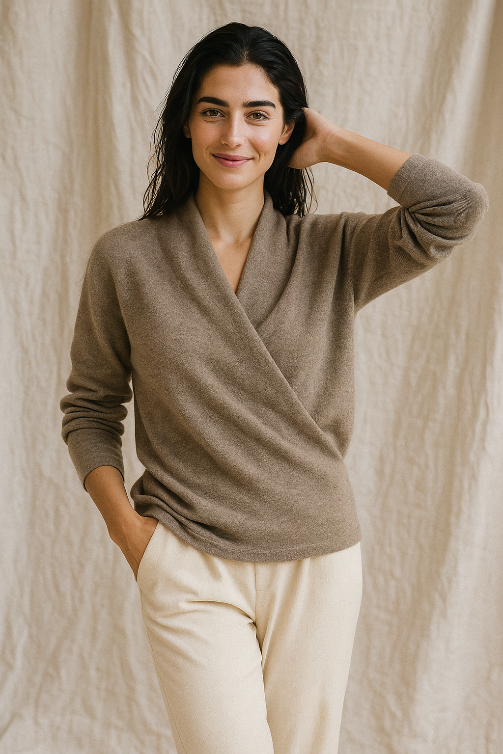 V-Neck Knit Sweater for Women - Soft Cotton Blend - Casual Wear