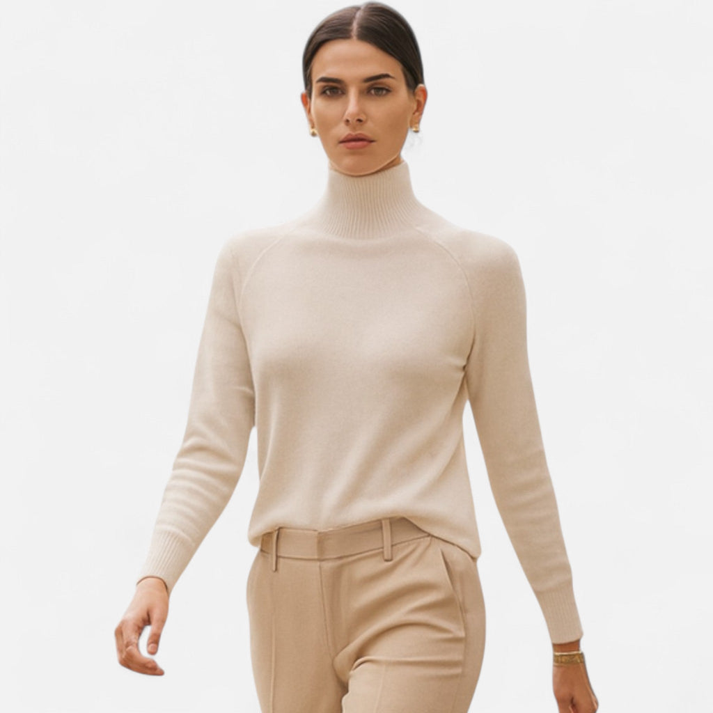 Women's Merino Wool Cashmere Mock-Neck Sweater | Cozy Knitwear for Fall and Winter