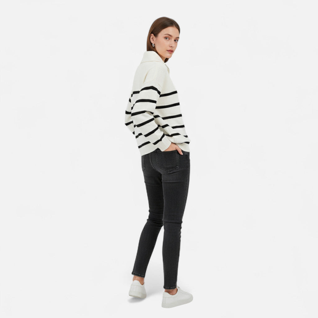 Women's Striped Polo Sweater | Knit Fabric | Autumn Style | Casual Wear | Perfect for Layering